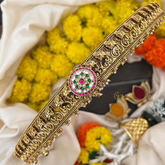 Vriksham Elegant Gurmukhi Design & Floral Bridal Hipblet-Red Green & White-Gold Bead & Pearls-G22216