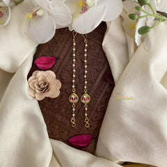 Vriksham Exquisite Red White Stone Single Strand Kundan Jadau White Pearl Maatil -J2931