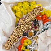 Vriksham Goddess Lakshmi Antique Gold Finish Bridal Hipblet-Red Green-Pearls-G22217