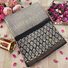 Vriksham Pastel Cream & Black Line Printed Kota Cotton Saree-VS4907