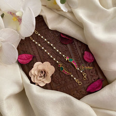 Vriksham Premium Bird Shape Red Green Stone Single Strand Kundan Jadau White Pearl Maatil-J2933