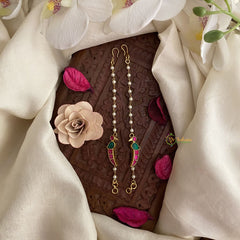 Vriksham Premium Bird Shape Red Green Stone Single Strand Kundan Jadau White Pearl Maatil-J2933