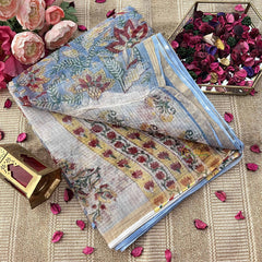 Vriksham Sky Blue & Red White Floral Printed With Kota Cotton Saree-VS4911