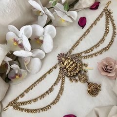 Vriksham Designer Lakshmi Temple Jada Bun Billai With Gold Maatil Bridal Jada Billai-Gold Bead-G19295