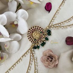 Vriksham Peacock Feather Jada Bun Billai With Pearl Maatil Bridal Jada Billai-Green Bead-G19293