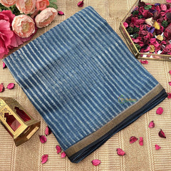 Vriksham Indigo Stripe Hand Block Kota Cotton Saree-VS4914