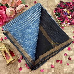 Vriksham Indigo Stripe Hand Block Kota Cotton Saree-VS4914