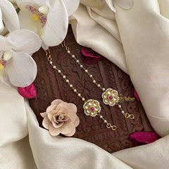 Vriksham Elegant Floral Red White Stone Single Strand Kundan Jadau White Pearl Maatil -J2932