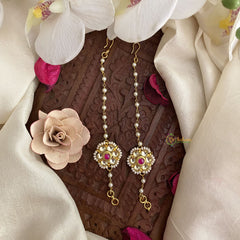 Vriksham Elegant Floral Red White Stone Single Strand Kundan Jadau White Pearl Maatil -J2932