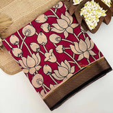 Vriksham Burgundy Red Lotus Motif Printed With Golden Nizam Border Kalamkari Saree-VS5014