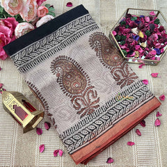 Vriksham Black & Red Floral Kota Cotton Saree-VS4905