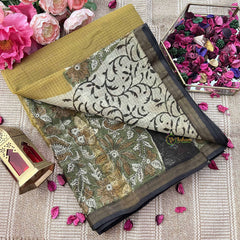 Vriksham Lime & Floral Printed Border Kota Cotton Saree-VS4913