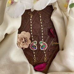 Vriksham Unique Single Strand Jadau Kundan White Pearl Maatil-Red Green-Annam-J2942