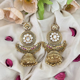 Vriksham Gold Look Alike Elegant Half Moon Style Jhumka-Ghungroo-Pearls-G17161