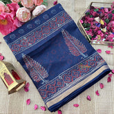 Vriksham Royal Blue & Red Leaf Hand block Kota Cotton Saree-VS4923