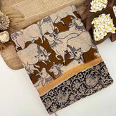 Vriksham Brown Pichwai Printed With Black Gatti Border Kalamkari Saree-VS5013