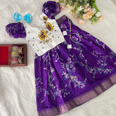 Purple & White Colour Embroidered Girls Lehenga Set -VS3487