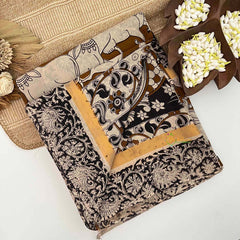 Vriksham Brown Pichwai Printed With Black Gatti Border Kalamkari Saree-VS5013