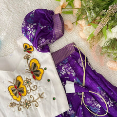 Purple & White Colour Embroidered Girls Lehenga Set -VS3487