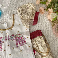 Cream & White Colour Embroidered Girls Lehenga Set -VS3488