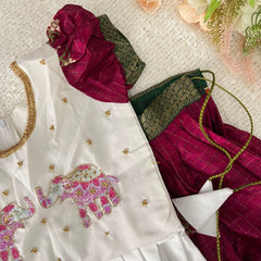 Wine & White Colour Embroidered Girls Lehenga Set -VS3490