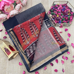 Vriksham Black And Red Golden Border Kota Cotton Saree-VS4900