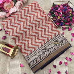 Vriksham White and Red Zigzag Print Kota Cotton Saree-VS4903