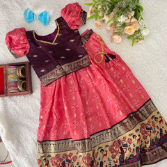 Pink & Wine Colour Traditional Girls Lehenga Set -VS3492