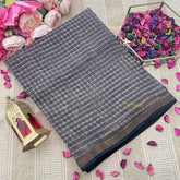 Vriksham Dark Brown & White Lines Printed Kota Cotton Saree-VS4916