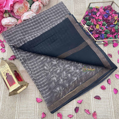 Vriksham Dark Brown & White Lines Printed Kota Cotton Saree-VS4916