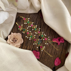 Vriksham Elegant Red Green Stone Single Strand Kundan Jadau Maatil with White Pearl-J2930