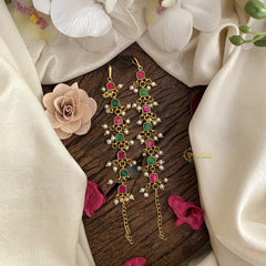 Vriksham Elegant Red Green Stone Single Strand Kundan Jadau Maatil with White Pearl-J2930