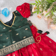 Red & Dark Green Colour Traditional Girls Lehenga Set -VS3493