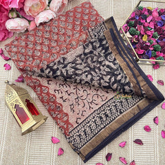 Vriksham Brown Small Flower Print Kota Cotton Saree-VS4902