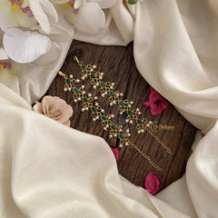 Vriksham Premium Kemp Stone Single Strand Kundan Jadau Maatil with White Pearl-Green-J2928