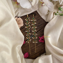 Vriksham Premium Kemp Stone Single Strand Kundan Jadau Maatil with White Pearl-Green-J2928