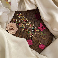 Vriksham Premium Kemp Stone Single Strand Kundan Jadau Maatil with White Pearl-Red Green-J2927