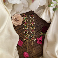 Vriksham Premium Kemp Stone Single Strand Kundan Jadau Maatil with White Pearl-Red Green-J2927