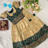 Dark Green & Beach Colour Traditional Girls Lehenga Set -VS3776