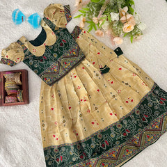 Dark Green & Beach Colour Traditional Girls Lehenga Set -VS3776