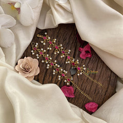 Vriksham Premium Kemp Stone Single Strand Kundan Jadau Maatil with White Pearl-Red-J2926