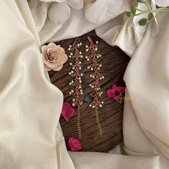 Vriksham Premium Kemp Stone Single Strand Kundan Jadau Maatil with White Pearl-Red-J2926