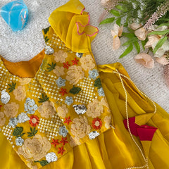 Yellow Colour Embroidered Girls Lehenga Set -VS3495