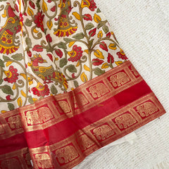 Off White & Red Color Embroidered Girls Lehenga Set -VS3496