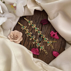 Vriksham Premium Kemp Single Strand Kundan Jadau Maatil with White Pearl-Green-J2925