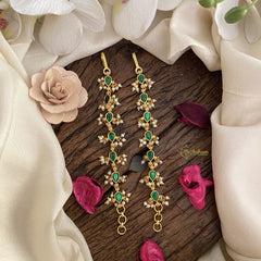 Vriksham Premium Kemp Single Strand Kundan Jadau Maatil with White Pearl-Green-J2925