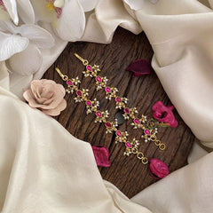 Vriksham Premium Kemp Single Strand Kundan Jadau Maatil with White Pearl-Pink-J2993