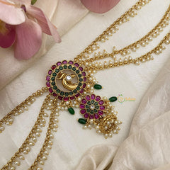 Precious Red Green Kemp Peacock Jada Billai with Pearl Maatil-G14886