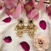 Vriksham Elegant Floral Chandbalis With Delicate Pearl Droplets Earrings-Green-G22263