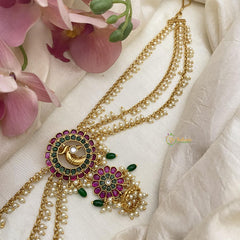 Precious Red Green Kemp Peacock Jada Billai with Pearl Maatil-G14886